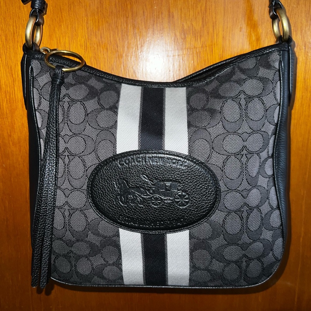 Coach Black and Gray Patterned Shoulder Bag